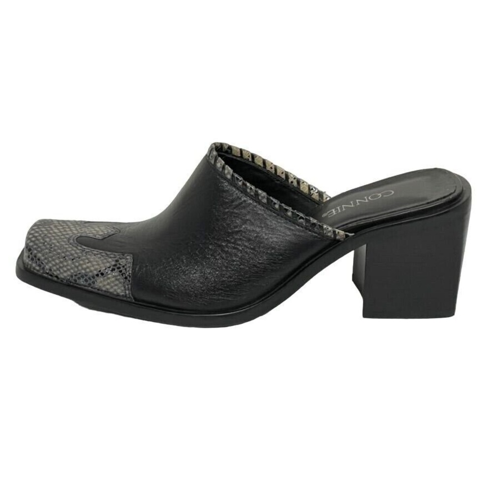 Connie Stirrup Black Mules‎ Snakeskin Wingtip Women's Size 7